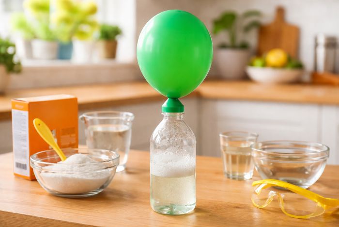 <h1>Laat een ballon zichzelf opblazen met dit simpele experiment</h1>

<p>Een ballon opblazen kan natuurlijk gewoon met je adem. Toch kan het ook op een andere manier, zonder dat je hoeft te blazen. Met een eenvoudig keukenexperiment zie je hoe een ballon zichzelf vult met gas. Het ballon opblazen proefje laat op een duidelijke manier zien hoe een chemische reactie werkt. Veel scholen gebruiken het experiment al jaren, maar het is ook een wetenschap proefje thuis dat je makkelijk zelf kunt uitvoeren. Met een fles, azijn en baking soda gebeurt er iets dat direct zichtbaar wordt.</p>

